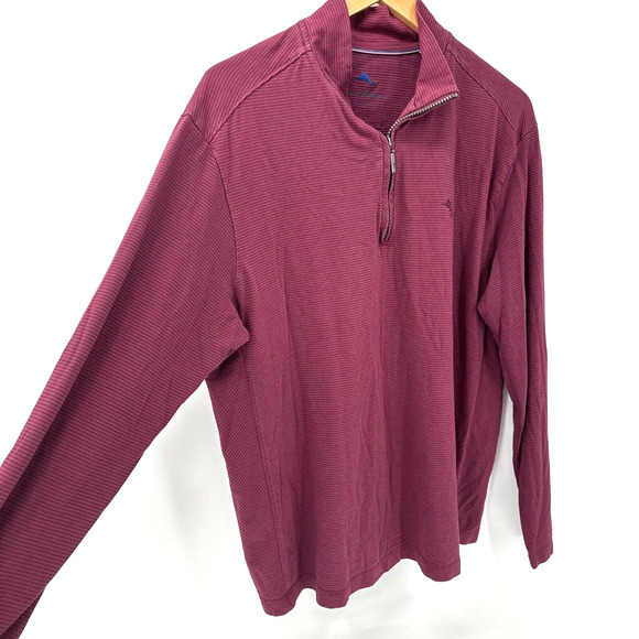 Tommy Bahama Sweater Mens Large 1/4 Zip Pullover Burgundy Striped Classic Knit - Picture 4 of 8